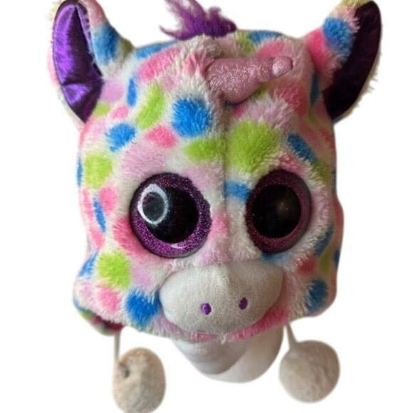 Colorful Unicorn Plush Hat With Pom Poms & Horn - Picture 2 of 7